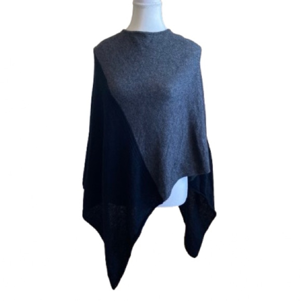 Celeste Charcoal and Black Wool Blend Poncho Wool